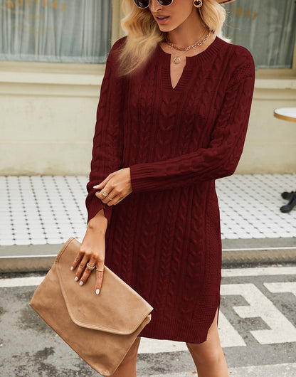 Women's Knit Dress | Cable Knit & V-Neck 6