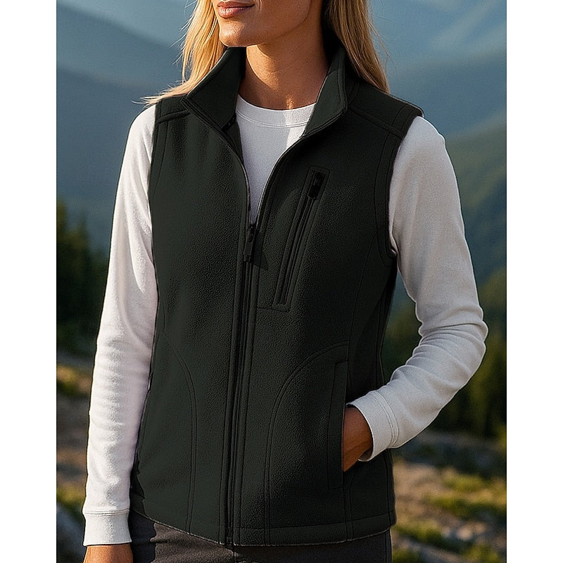 Black fleece gilet with zip front and stand collar