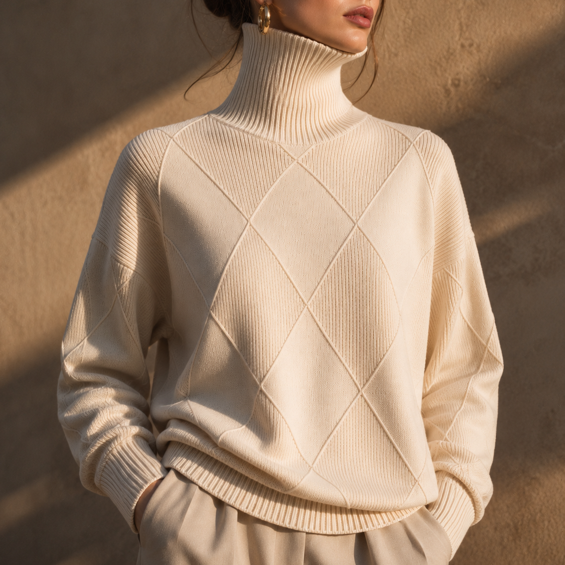 Women's Turtleneck Jumper | Textured Knit & Relaxed Fit 1