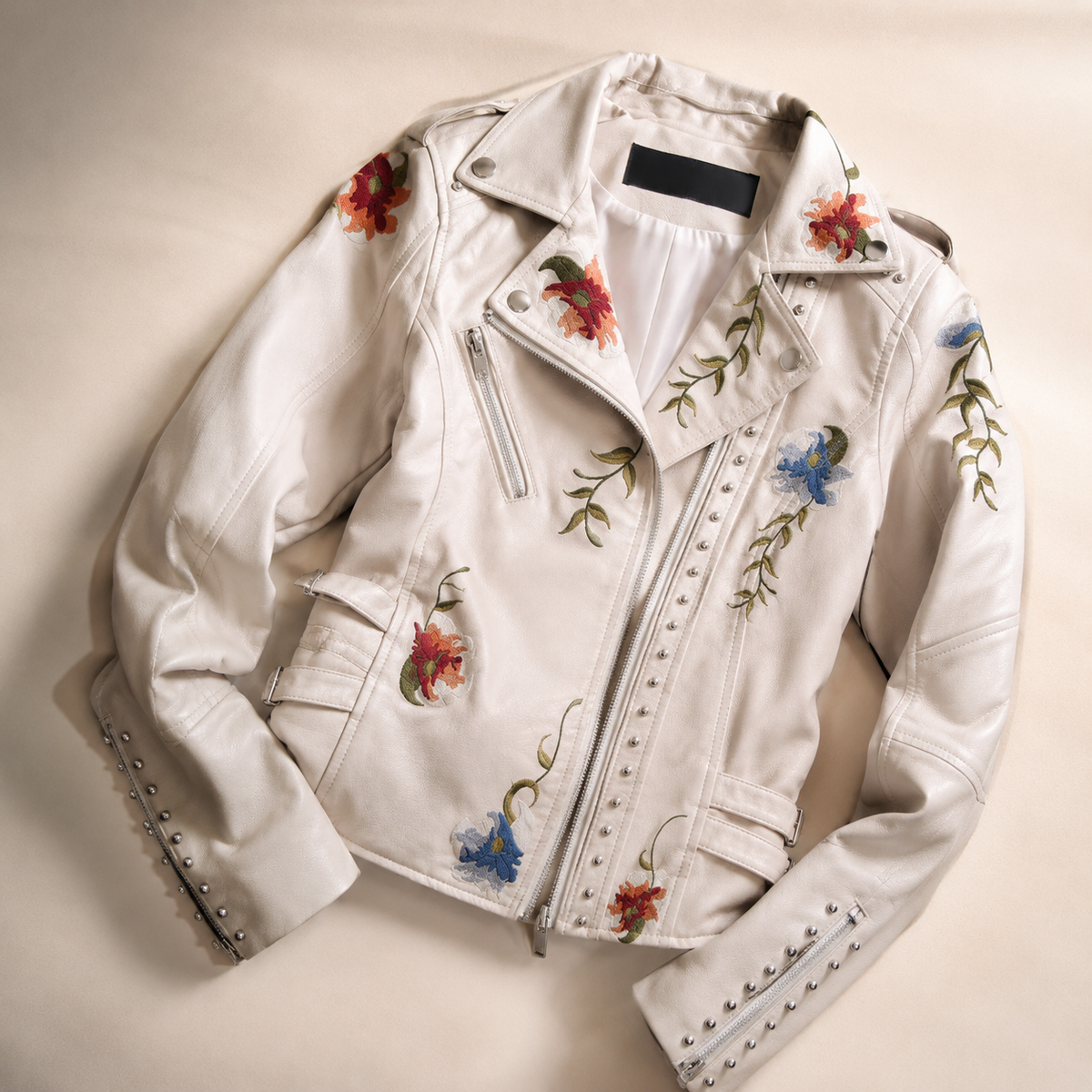 Women's Biker Jacket | Floral Embroidered Design 2