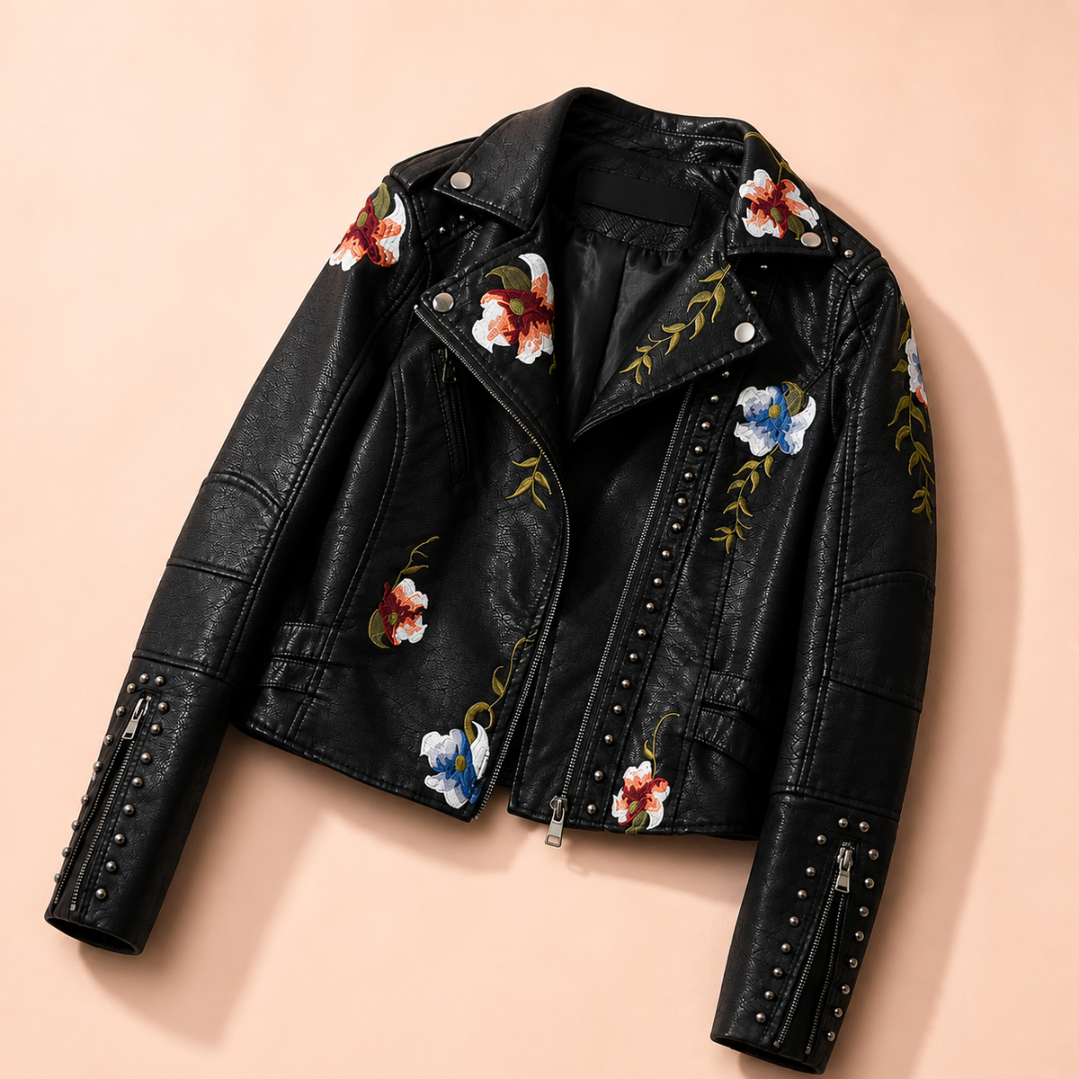 Women's Biker Jacket | Floral Embroidered Design 5