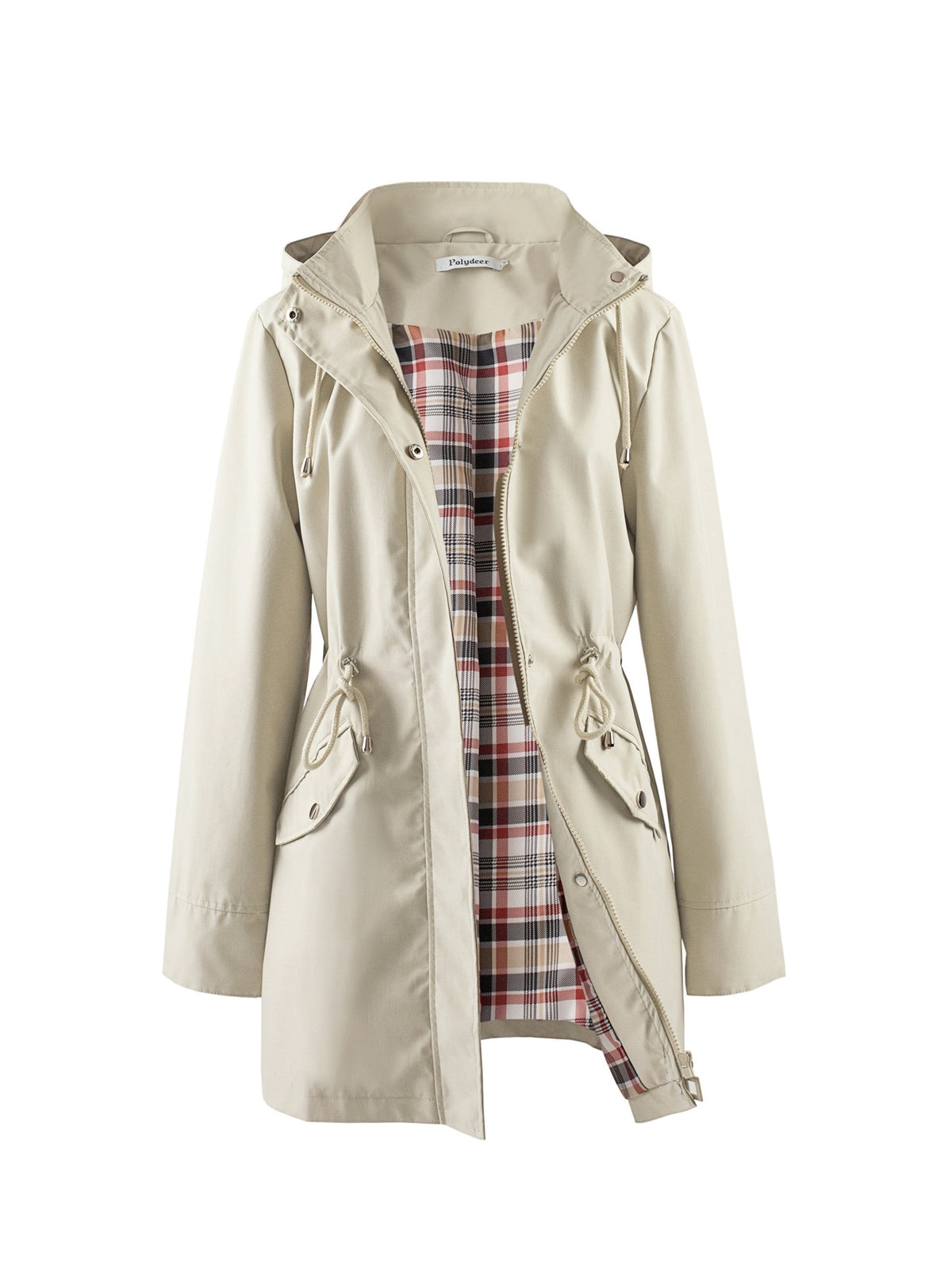 Hooded anorak parka with drawstring waist and zip front