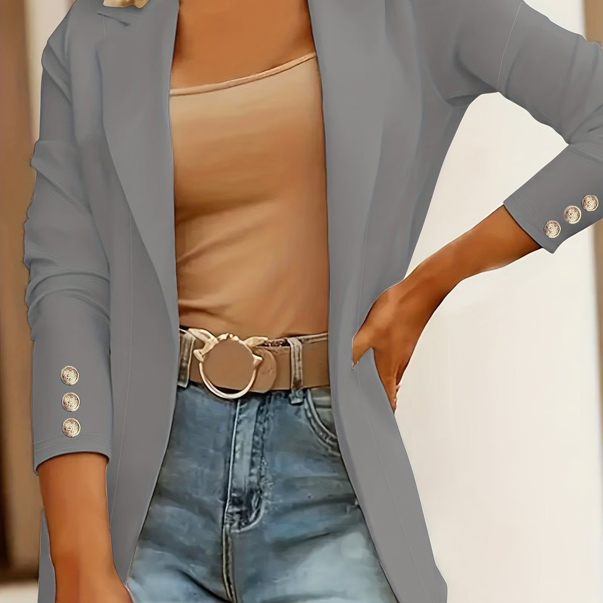 Grey Mid-Length Lapel Coat