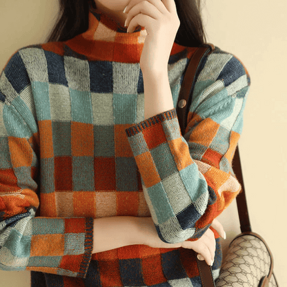 Image of Greta | Women's Turtleneck Color Block Sweater