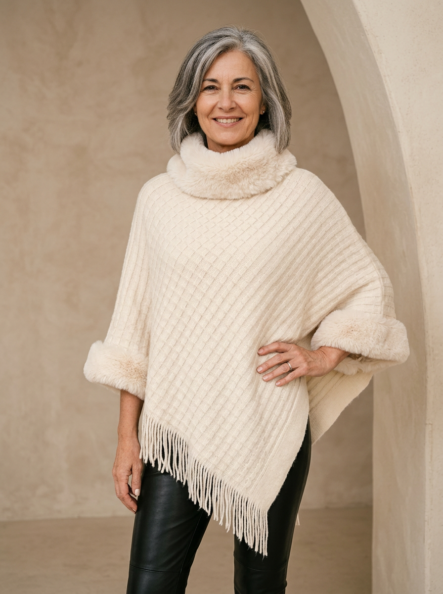 Soft acrylic poncho with a comfortable drape