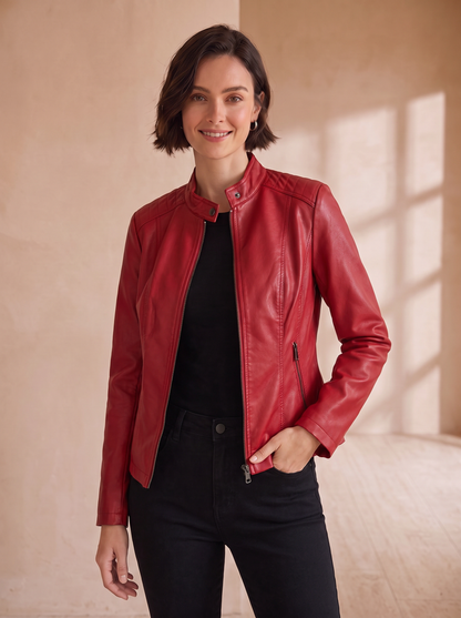 Women's fitted faux leather jacket