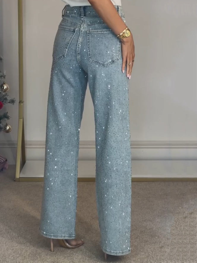 Women's Wide Leg Jeans | Shiny Finish & High Waist 3