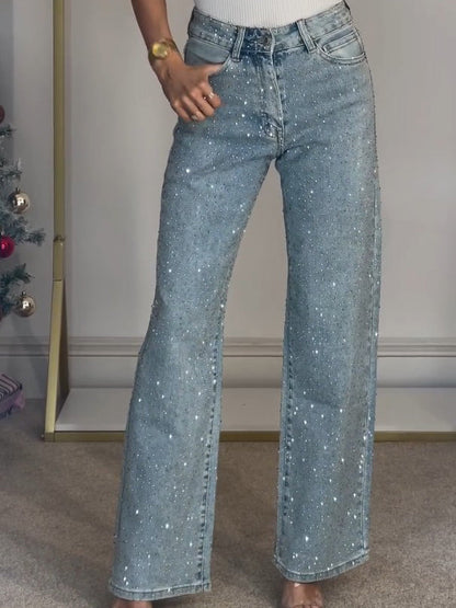 Women's Wide Leg Jeans | Shiny Finish & High Waist 1