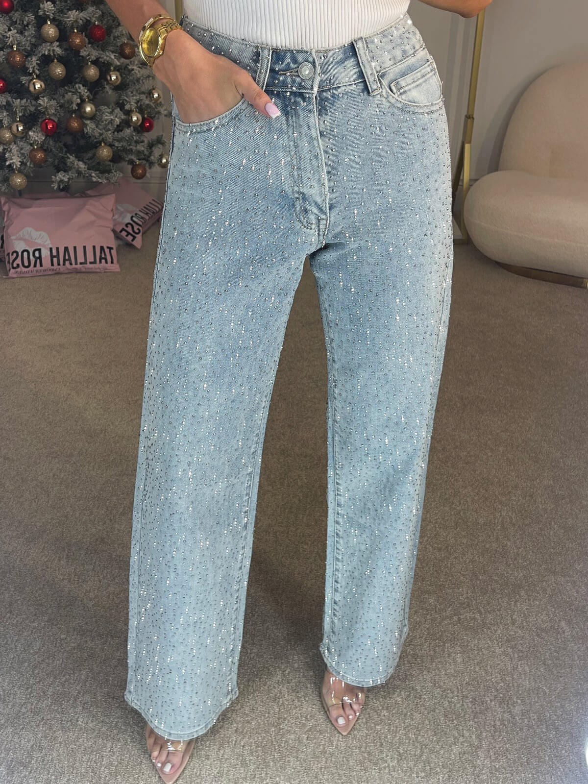 Women's Wide Leg Jeans | Shiny Finish & High Waist 4