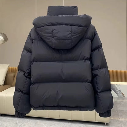 High neck quilted hooded puffer jacket with an attached hood