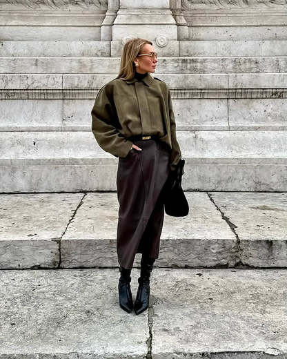 Women's Cropped Oversized Jacket | Collared & Blouson Sleeve Design