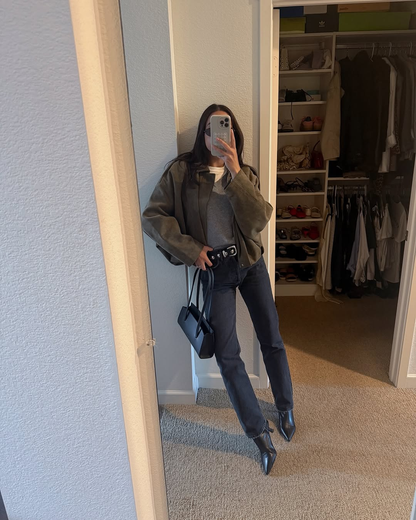 Women's Cropped Oversized Jacket | Collared & Blouson Sleeve Design