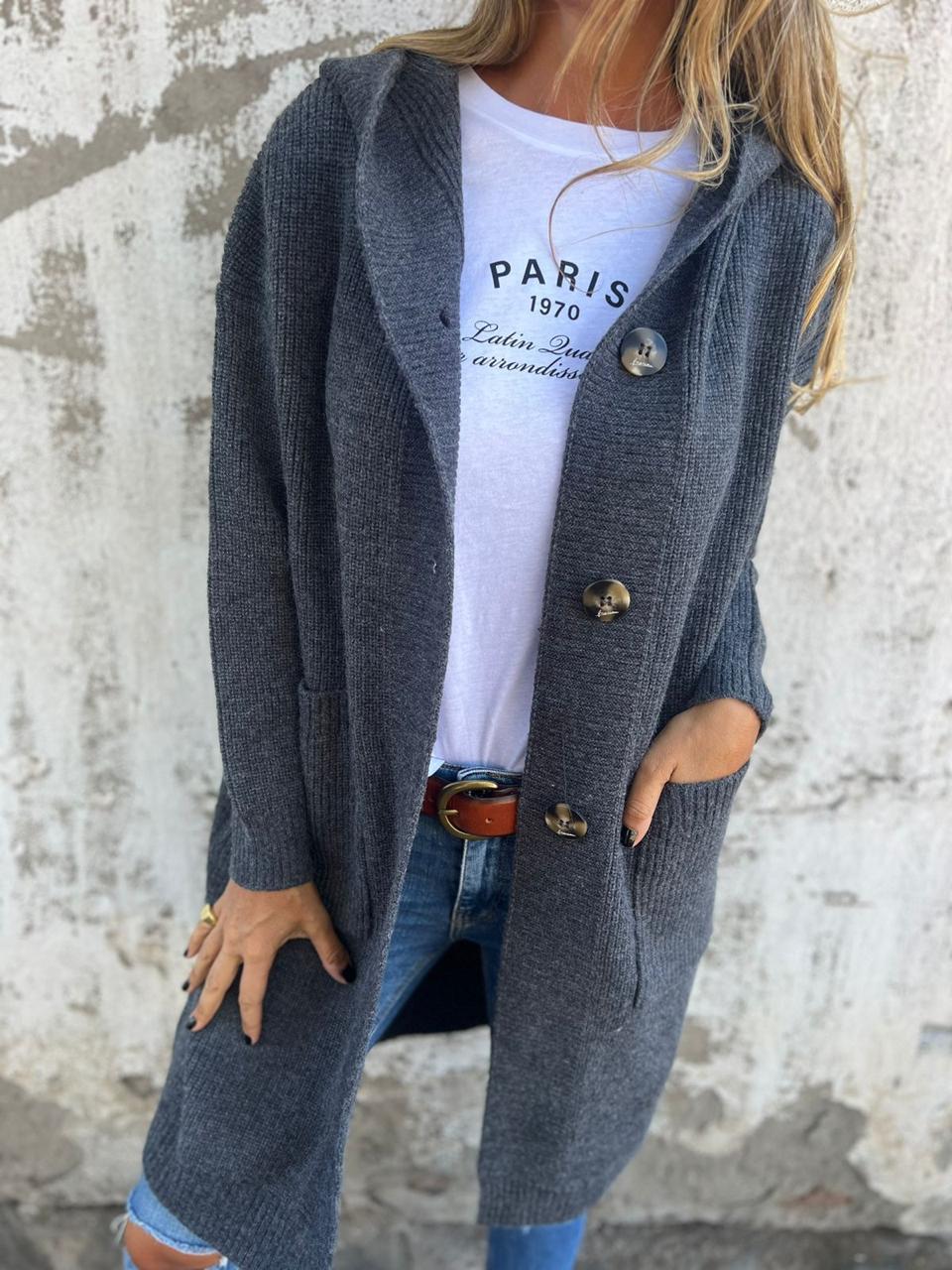 Women's Longline Knitted Cardigan | Hooded & Button Front 3