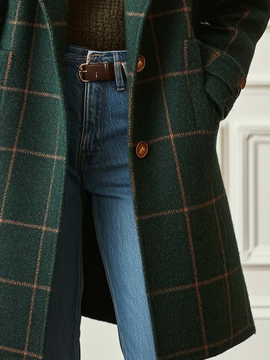 Plaid Coat for Women - Double-Breasted - Image 4