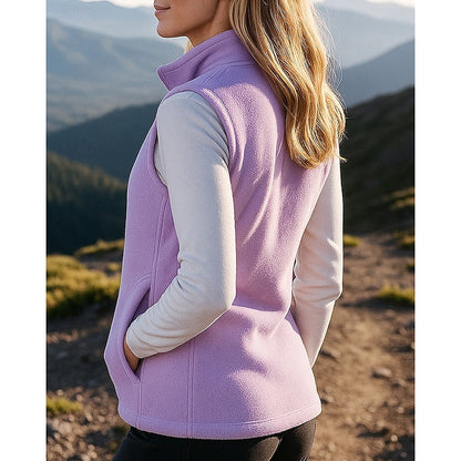 Purple fleece gilet with zip front and stand collar