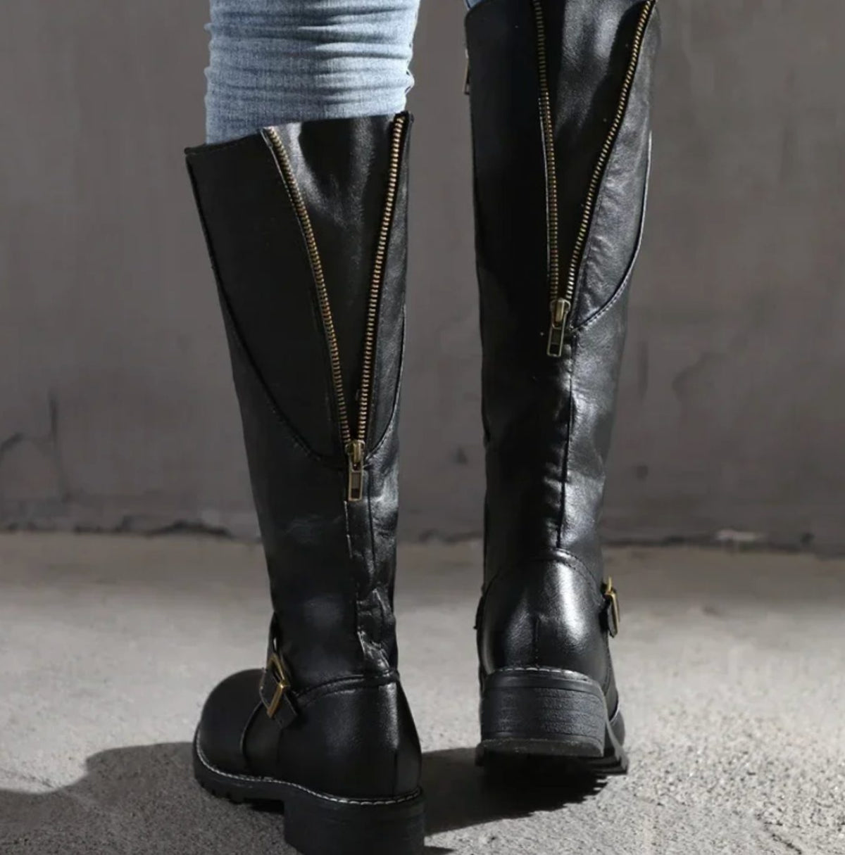 Lainey | Women's Knee-High Block-Heel Buckle Strap Leather Boots