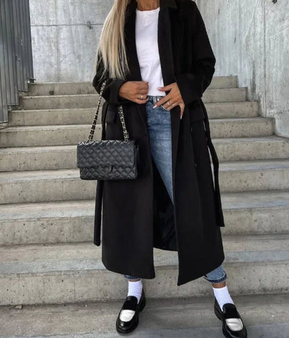 Lisa | Women's Long Lapel Button Front Coat Double-Breasted Overcoat