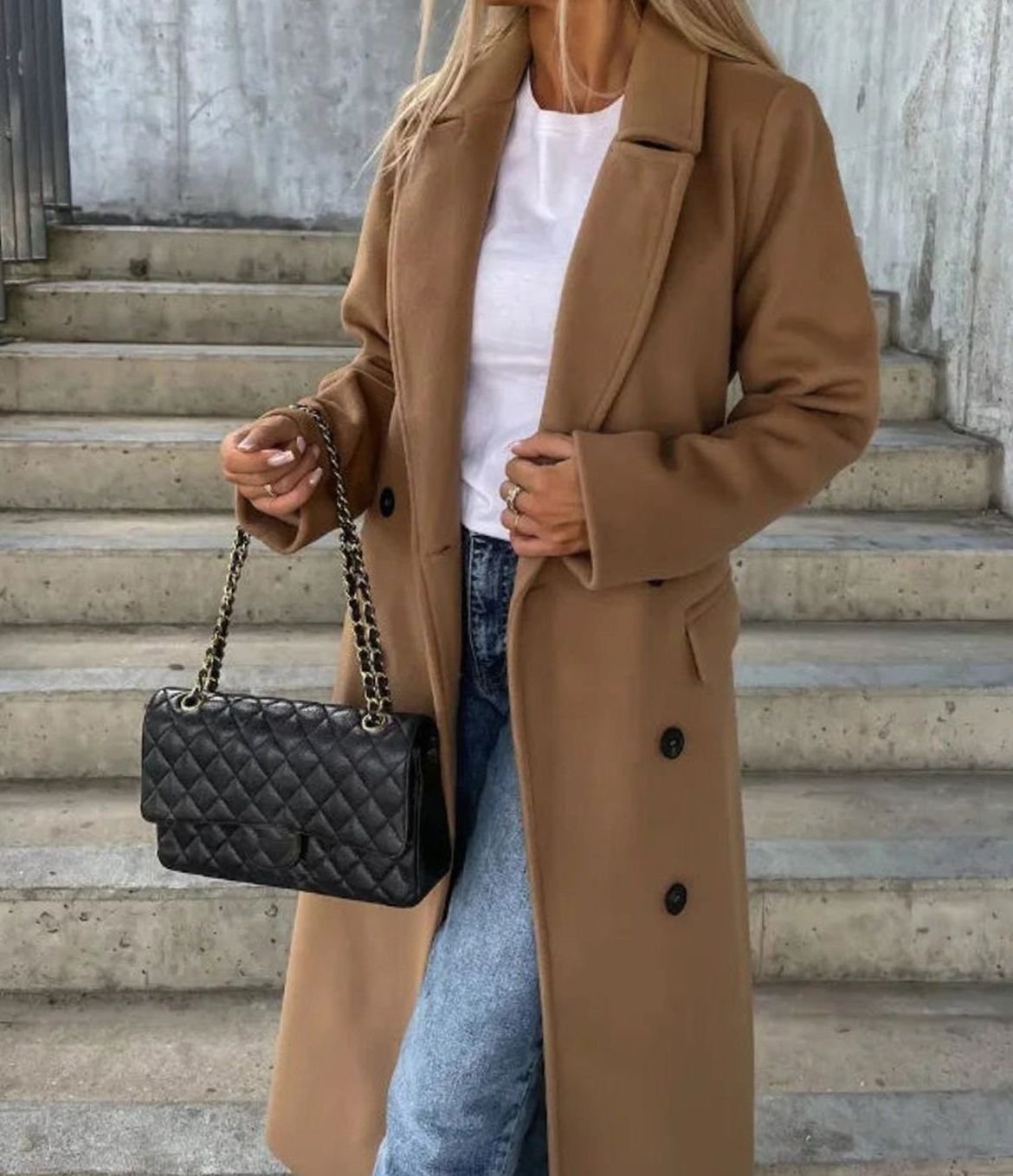 Lisa | Women's Long Lapel Button Front Coat Double-Breasted Overcoat