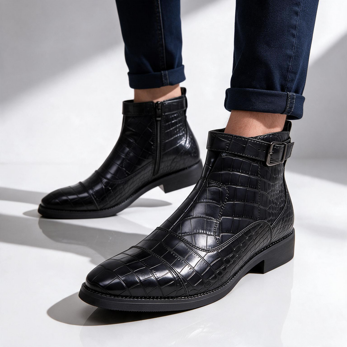 Women's Croc-Embossed Zip Boots | Side Zip & Cushioned Comfort 9