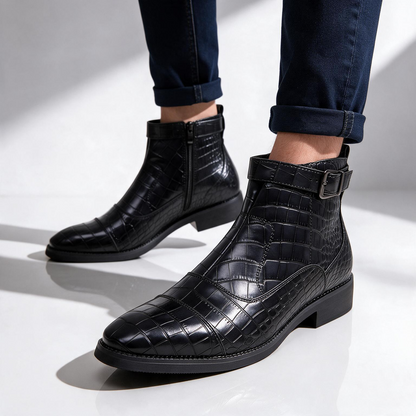 Women's Croc-Embossed Zip Boots | Side Zip & Cushioned Comfort 9