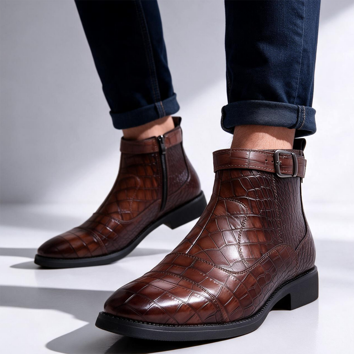 Women's Croc-Embossed Zip Boots | Side Zip & Cushioned Comfort 8
