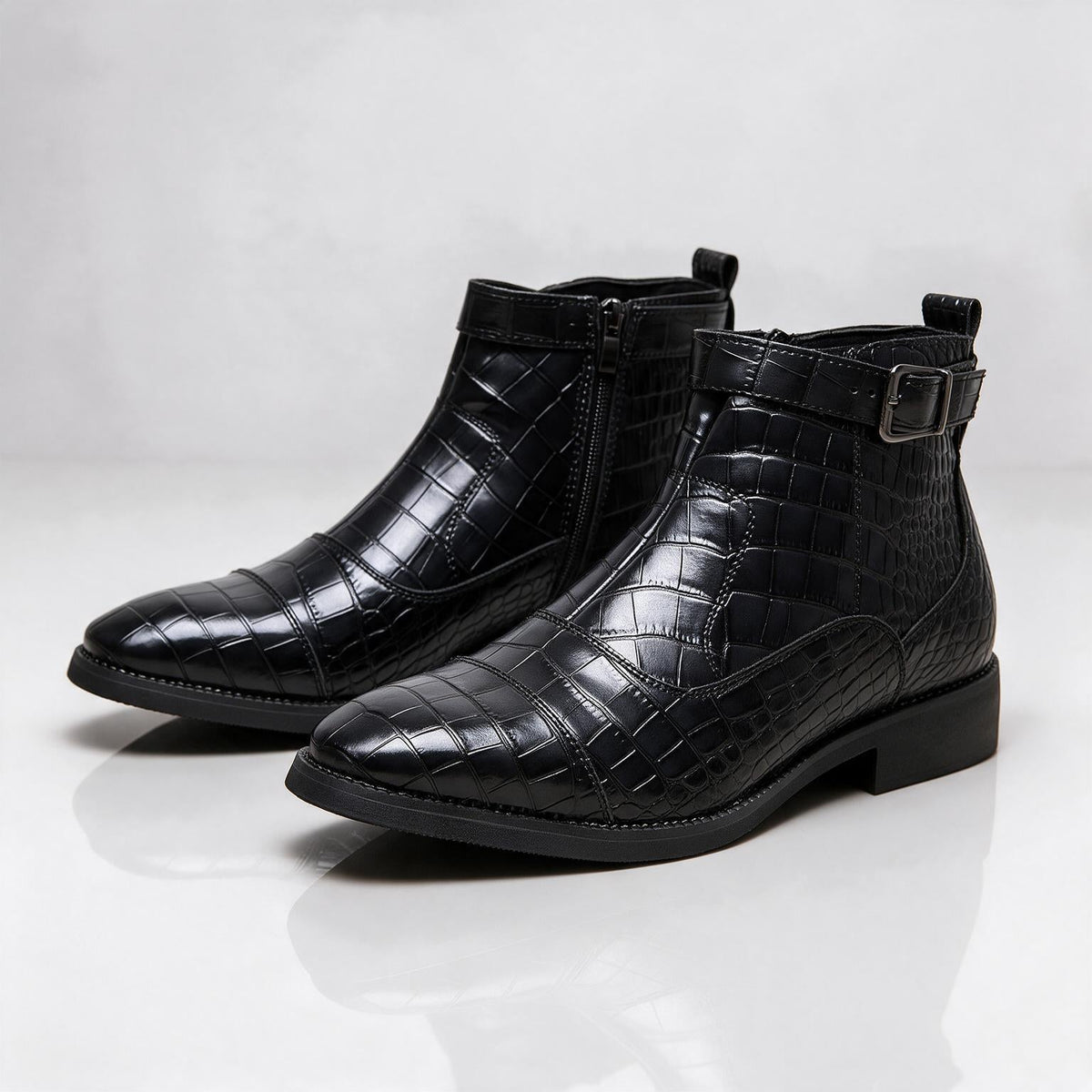 Women's Croc-Embossed Zip Boots | Side Zip & Cushioned Comfort 2