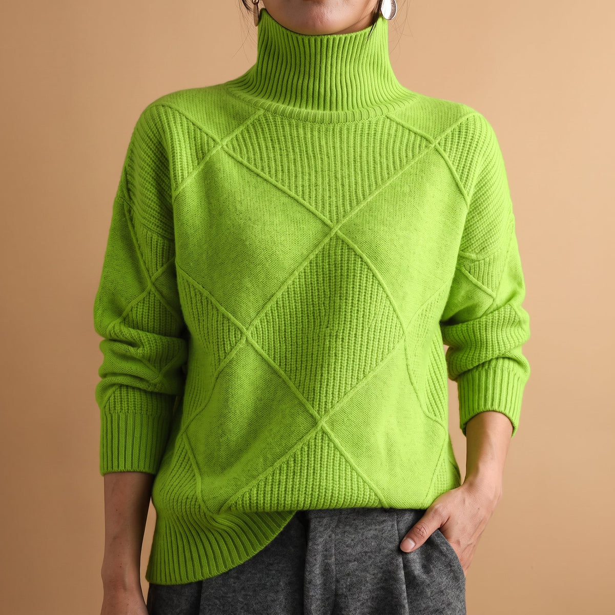Women's Turtleneck Sweater | Diamond Knit & Cosy Collar 5