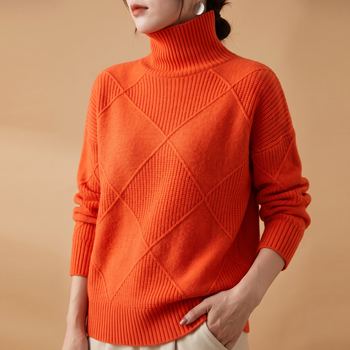 Women's Turtleneck Sweater | Diamond Knit & Cosy Collar 3