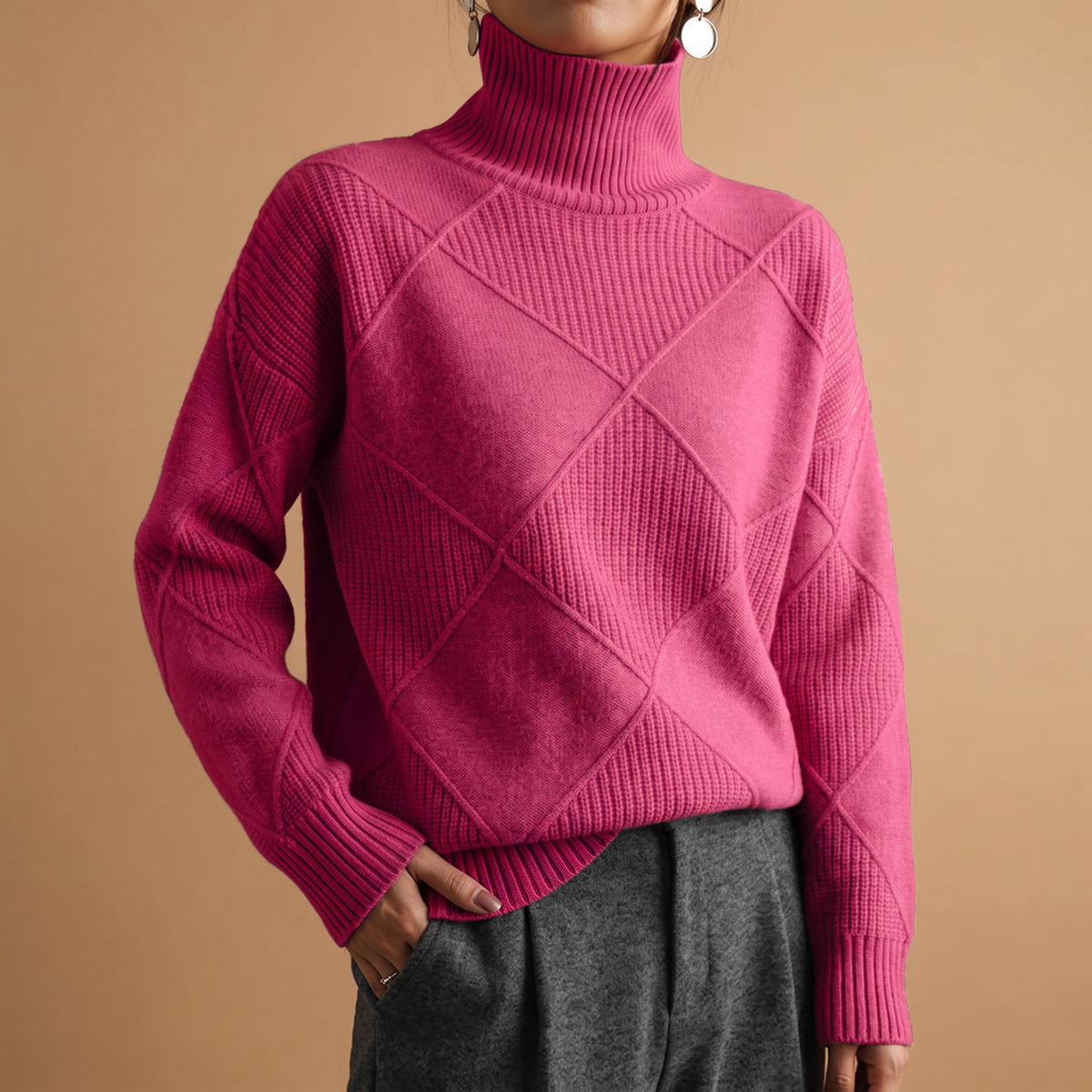 Women's Turtleneck Sweater | Diamond Knit & Cosy Collar 7