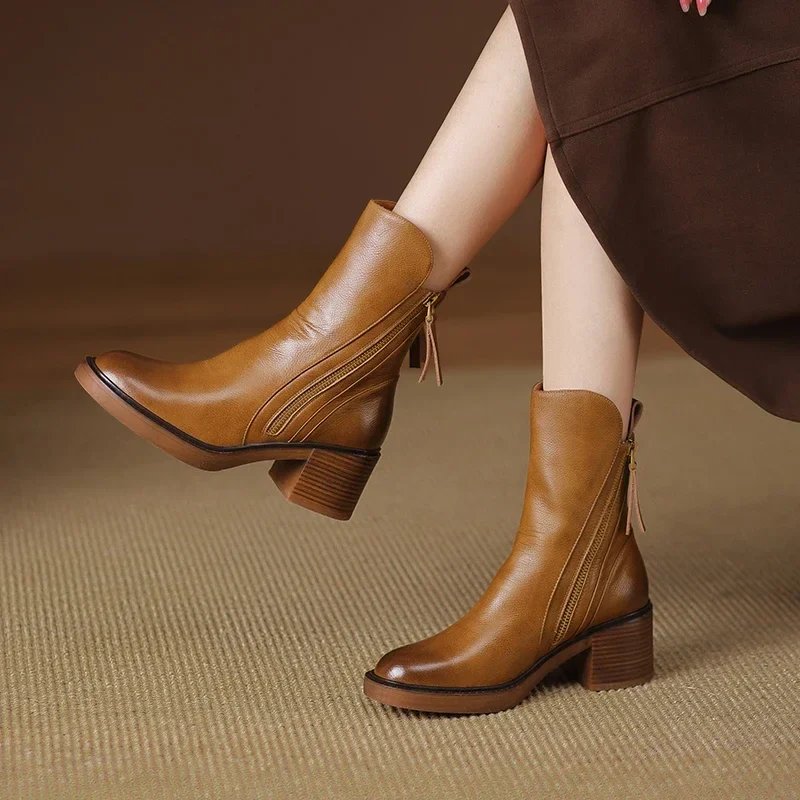 Ankle Boots Shoes for Women - Block Heel - Image 1
