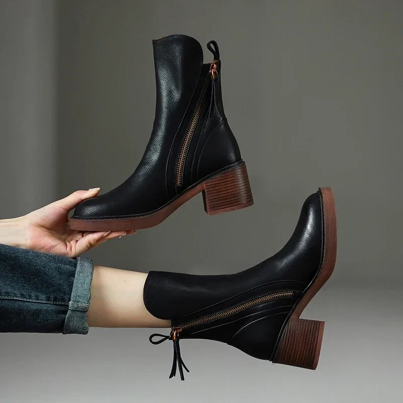 Ankle Boots Shoes for Women - Block Heel - Image 2