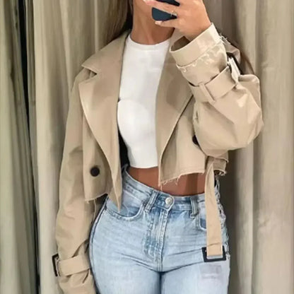 Women's Belted Trench Coat | Cropped & Double-Breasted