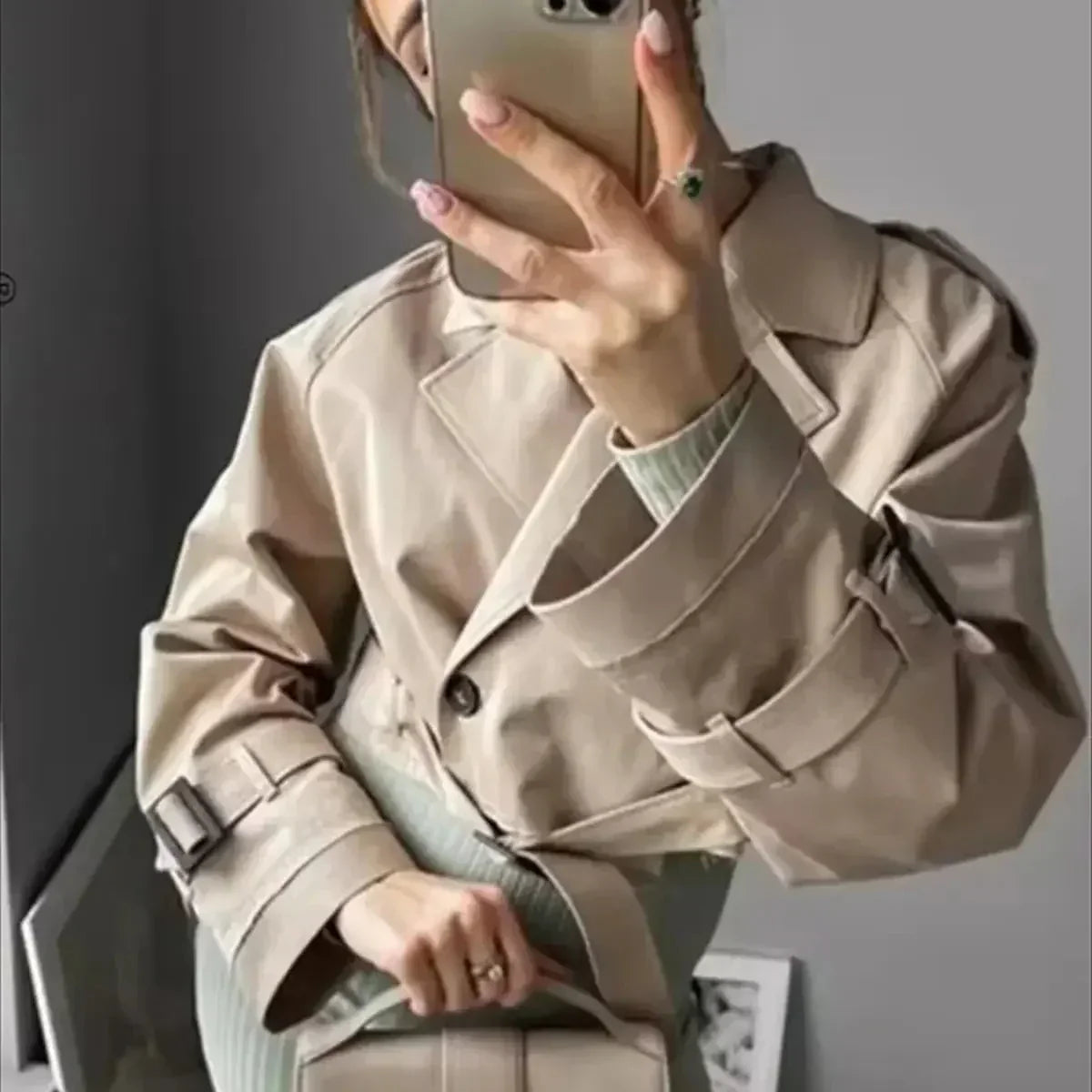 Women's Belted Trench Coat | Cropped & Double-Breasted