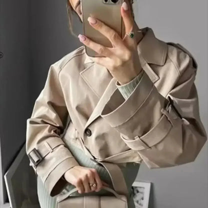 Women's Belted Trench Coat | Cropped & Double-Breasted