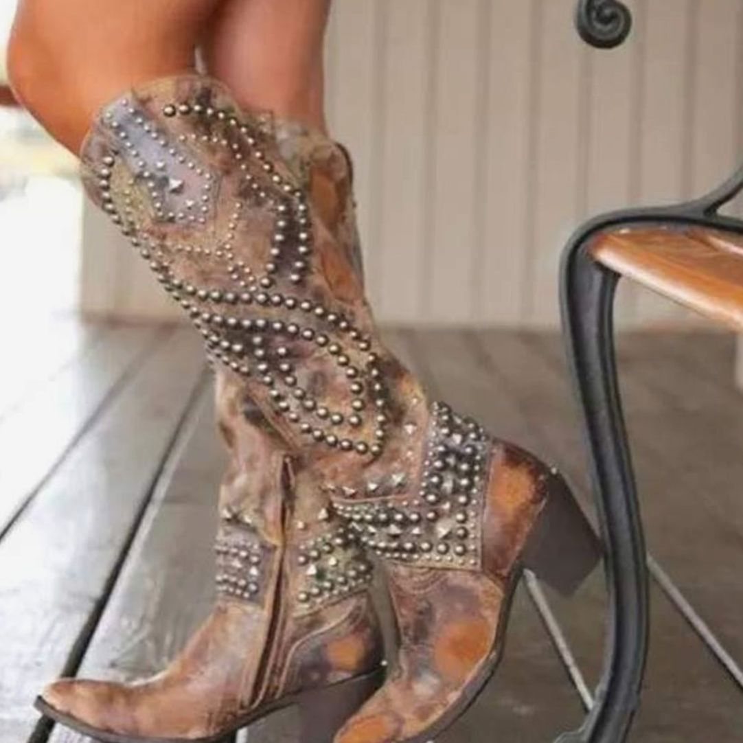 Muriel | Women's Studded Chunky Heel Western Cowboy Boots
