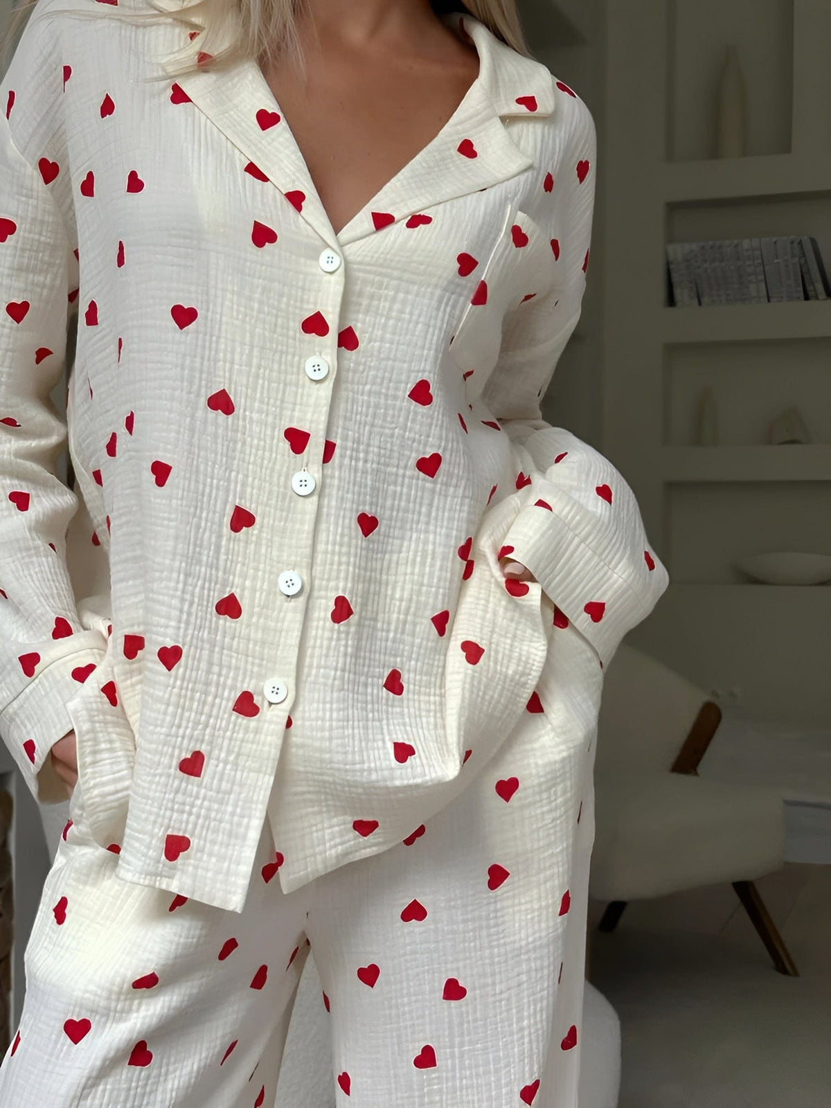 Women's Pyjama Set | Heart Print & Long Sleeve 1