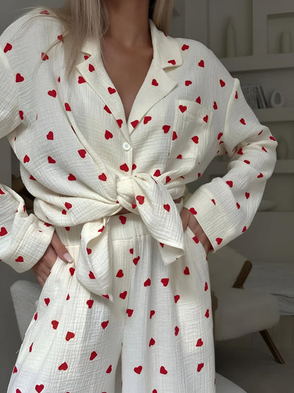 Women's Pyjama Set | Heart Print & Long Sleeve 2