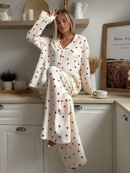 Women's Pyjama Set | Heart Print & Long Sleeve 4