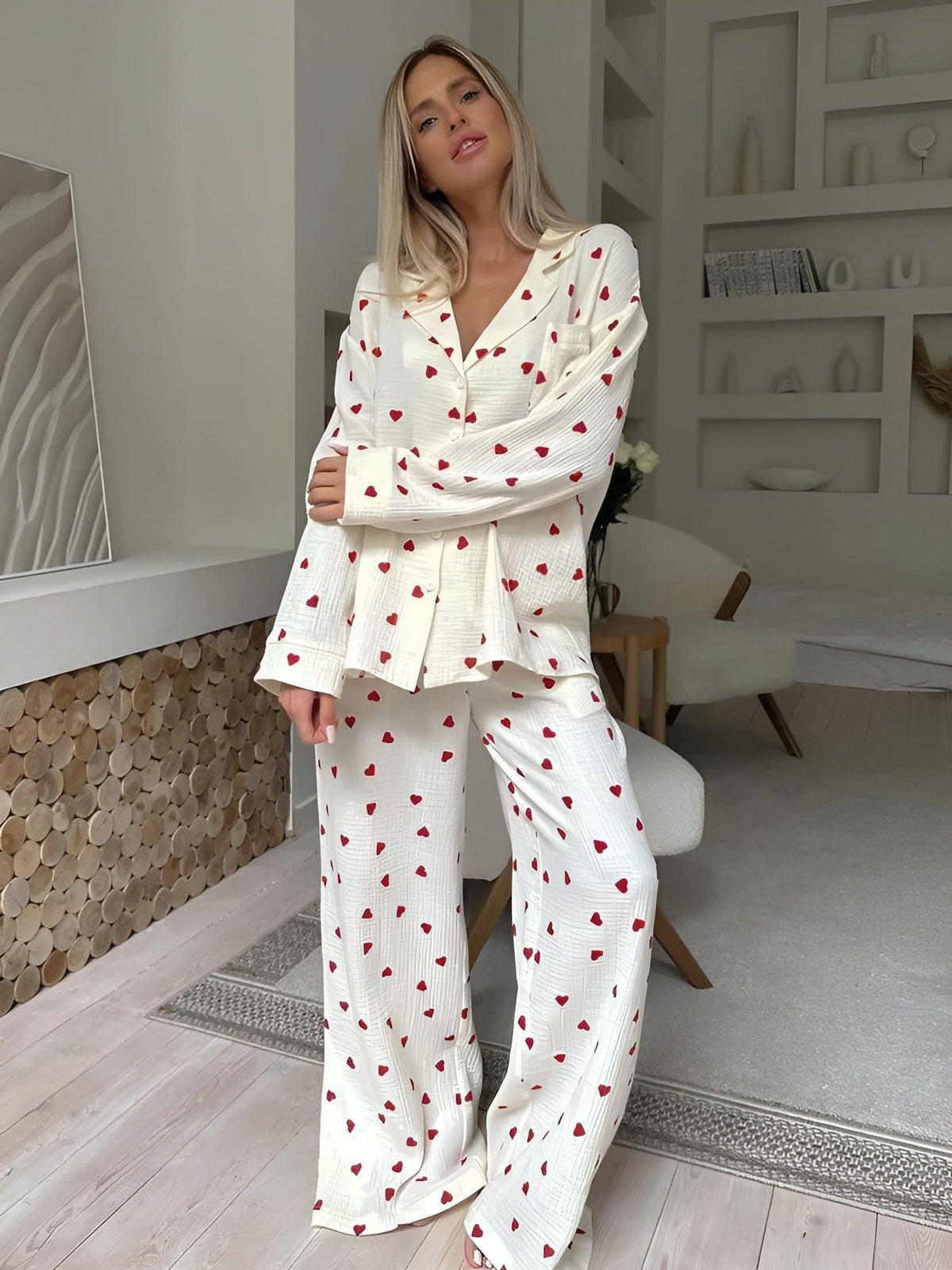 Women's Pyjama Set | Heart Print & Long Sleeve 3