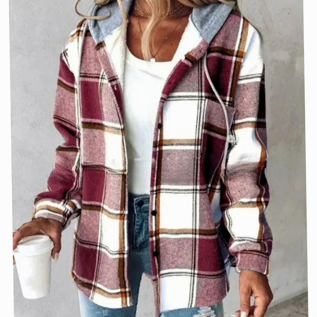 Nia | Women's Plaid Hooded Jacket with Relaxed Fit