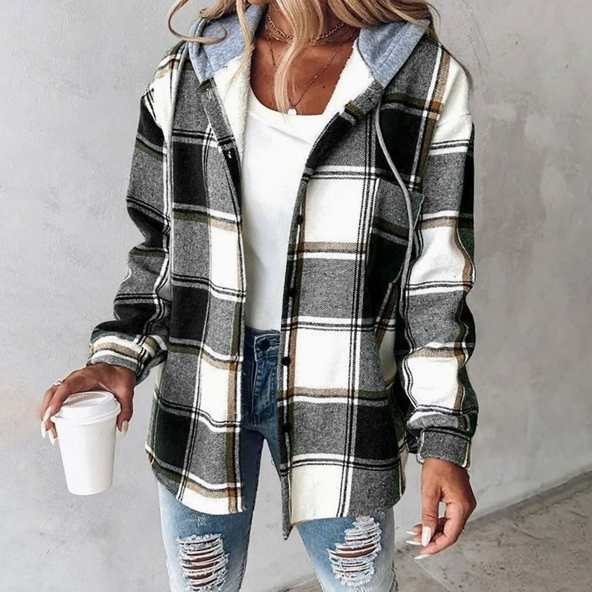 Nia | Women's Plaid Hooded Jacket with Relaxed Fit