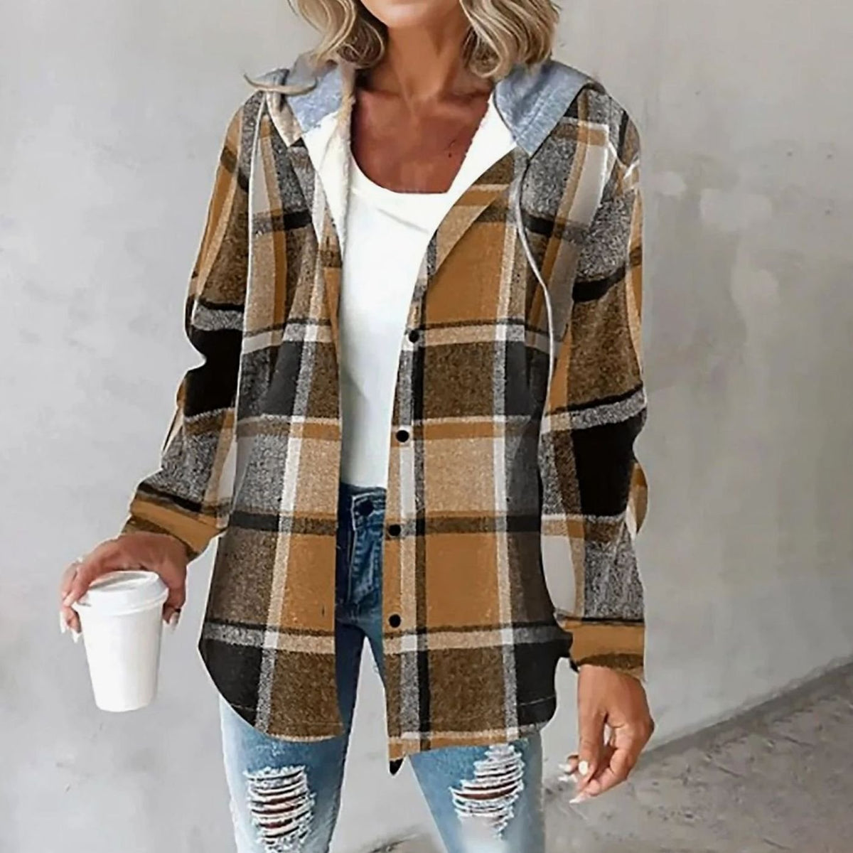Nia | Women's Plaid Hooded Jacket with Relaxed Fit