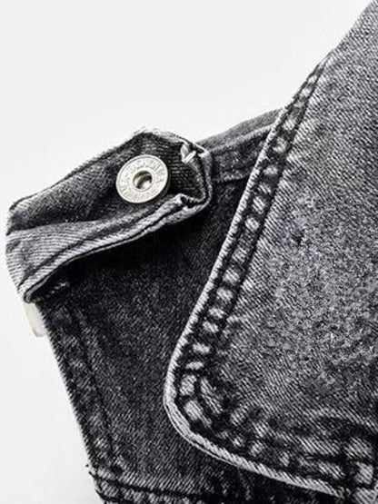 Denim waistcoat with biker zip detail and raw hem