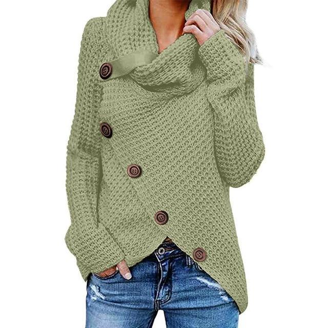 Cowl neck knit jumper with button detail and asymmetric hem
