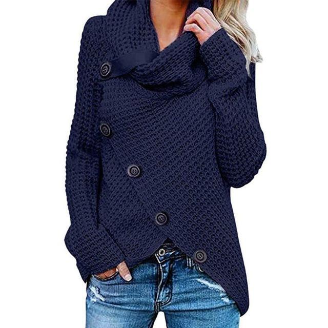 Cowl neck knit jumper with button detail and asymmetric hem