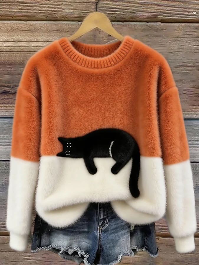 Pull décontracté avec motif chat pour femmes - Emilia Lane