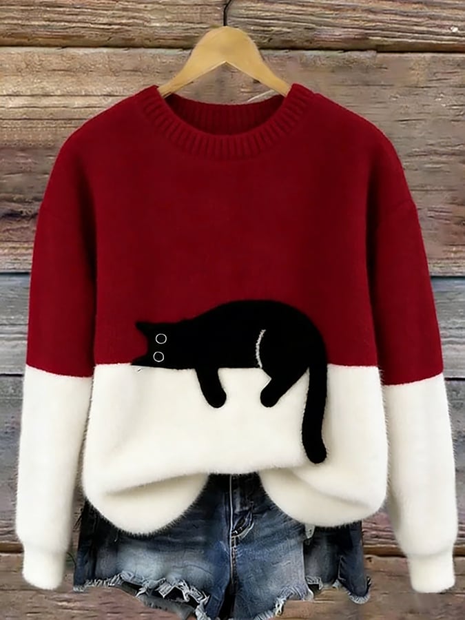 Pull décontracté avec motif chat pour femmes - Emilia Lane