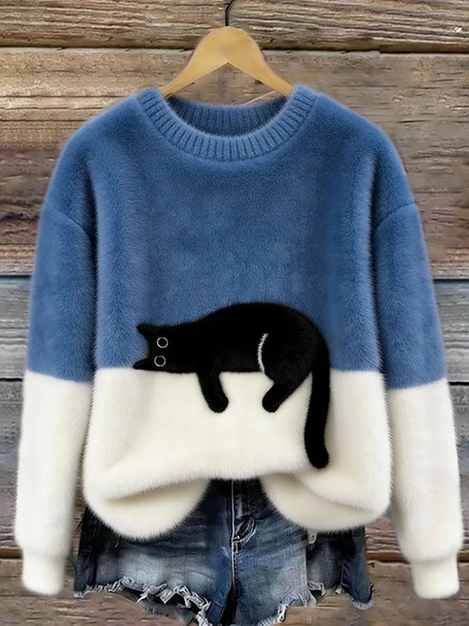 Pull décontracté avec motif chat pour femmes - Emilia Lane