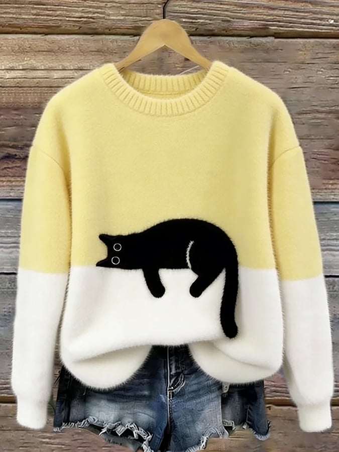 Pull décontracté avec motif chat pour femmes - Emilia Lane
