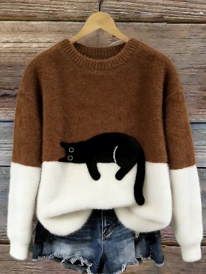 Pull décontracté avec motif chat pour femmes - Emilia Lane